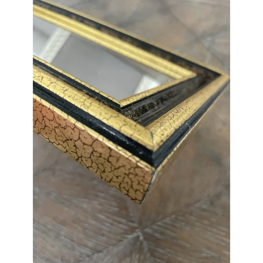 Vtg Gold & Brown Crackle Finish Framed Accent Wall Mirror Rectangle 8.5 x 14.5